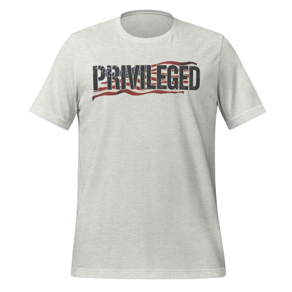 PRIVILEGED tee ash front - freedom prosperity statement apparel