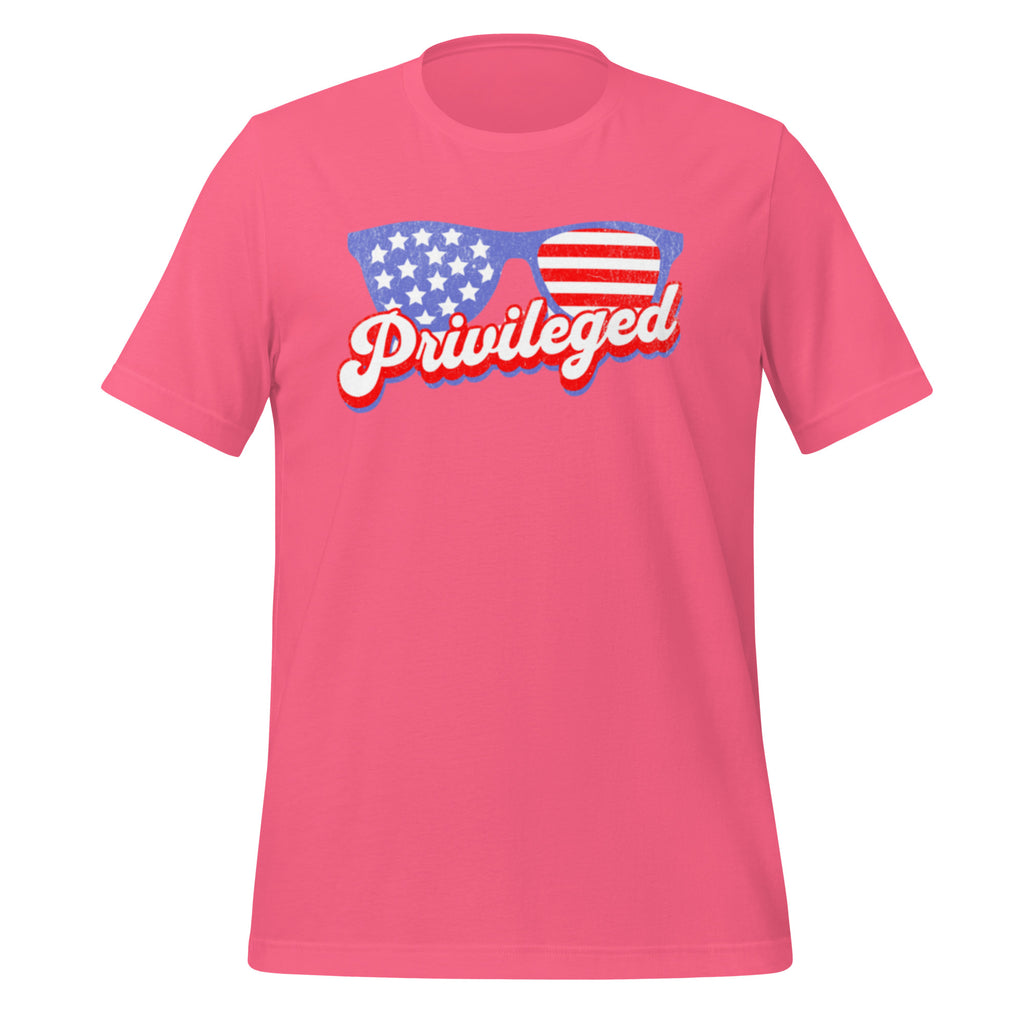 Privileged sunglasses shirt charity pink - American flag aviator satire front