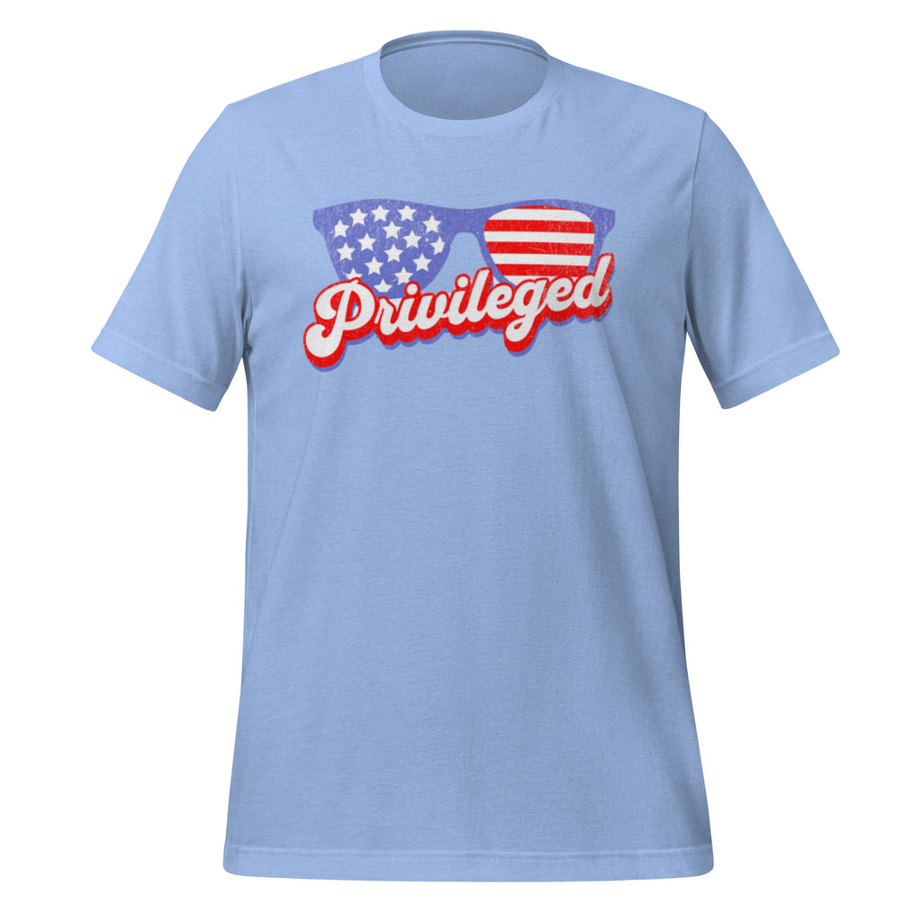 Privileged American flag aviator shirt carolina blue front - realist satire