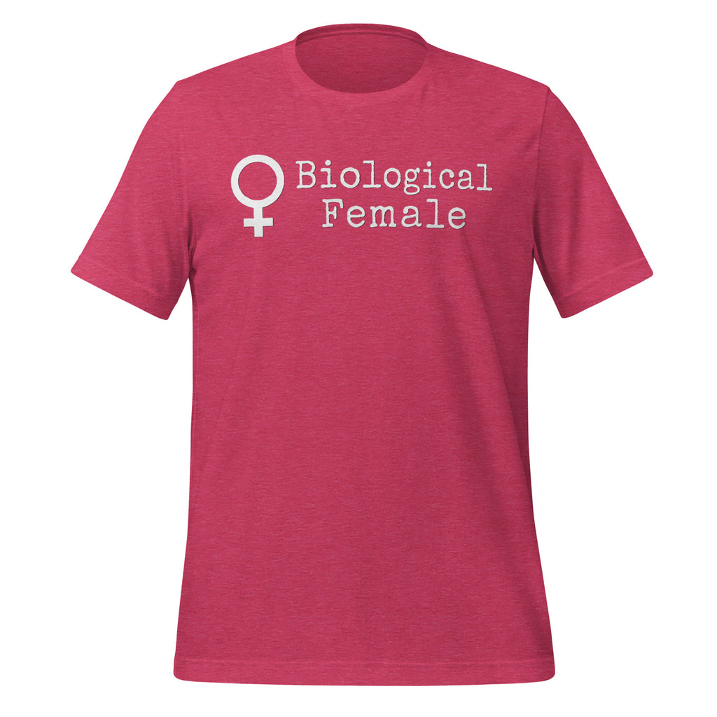 Biological Female tee pink front - bold satirical political statement