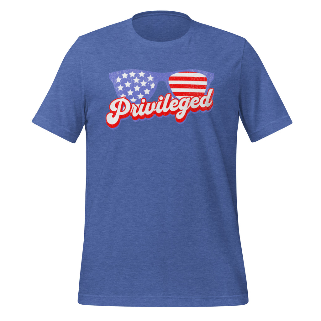 Privileged sunglasses shirt heather royal - American flag aviator design front
