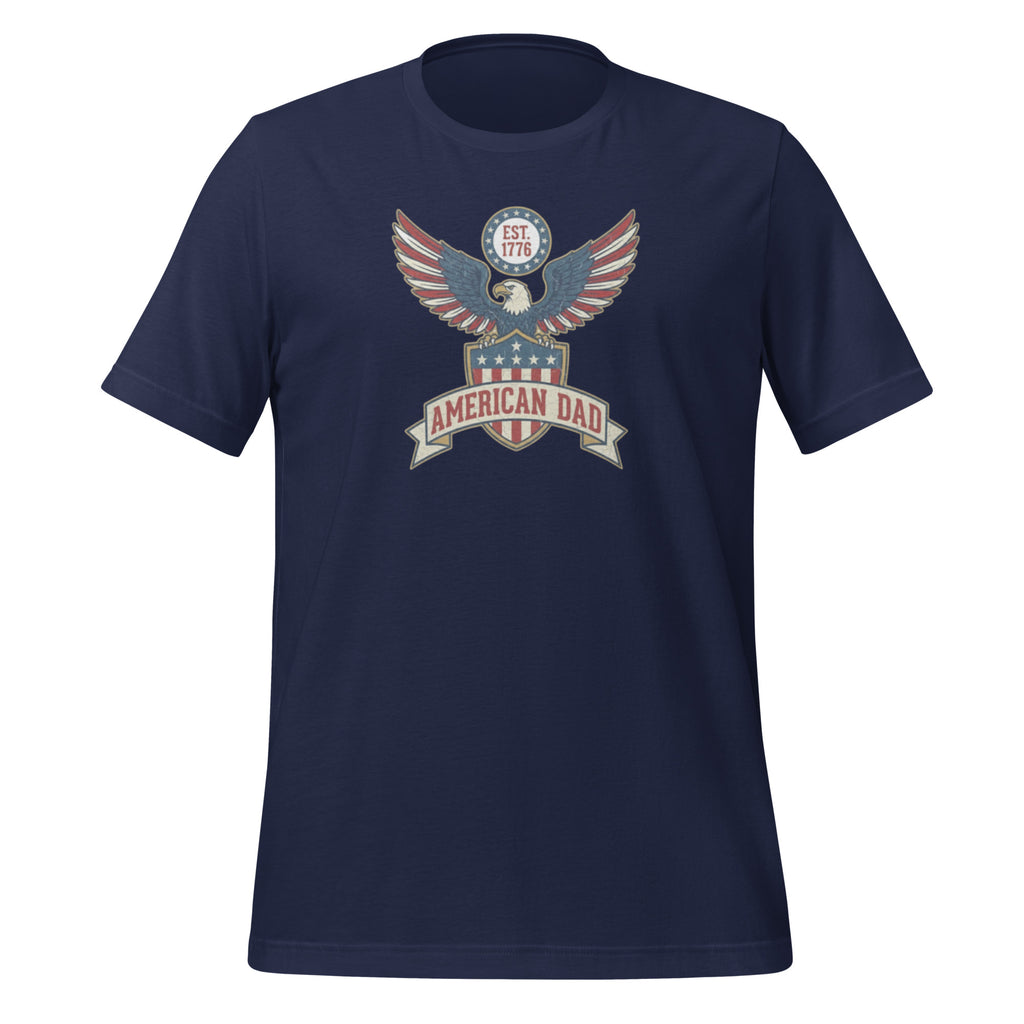 American Dad tee navy front - majestic eagle satirical family apparel