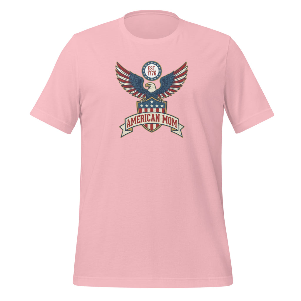 American Mom tee charity pink front - majestic eagle raising patriots