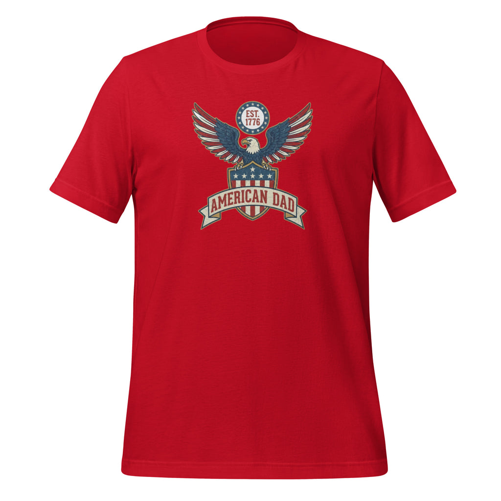 American Dad tee red front - battle eagle freedom teaching