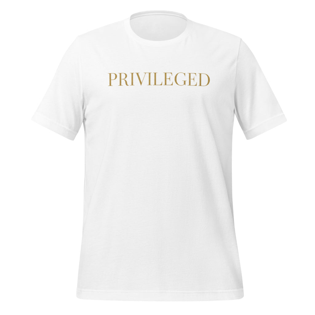 LIMITED EDITION Privileged Tee Shirt front view - white unisex staple t-shirt with premium design